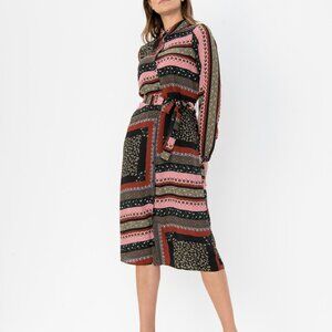Vero Moda Printed Belted Shirt Dress – Long Sleeve Boho Style, Like New